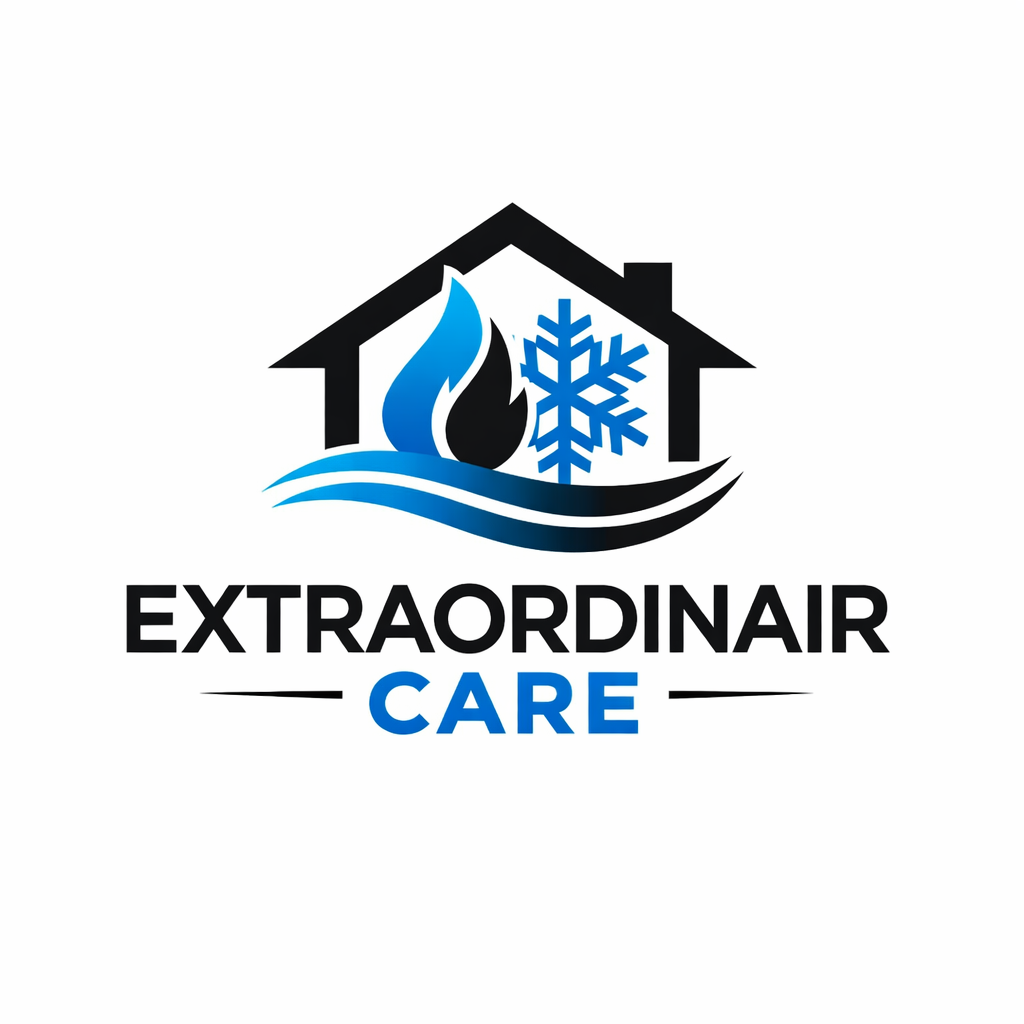 Extraordinair Care HVAC logo — house with flame and snowflake
